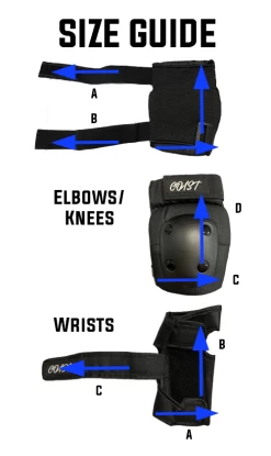 Coast Protective Pad Set -Trendy Skate Shop CoastPadsSizeChartcopy